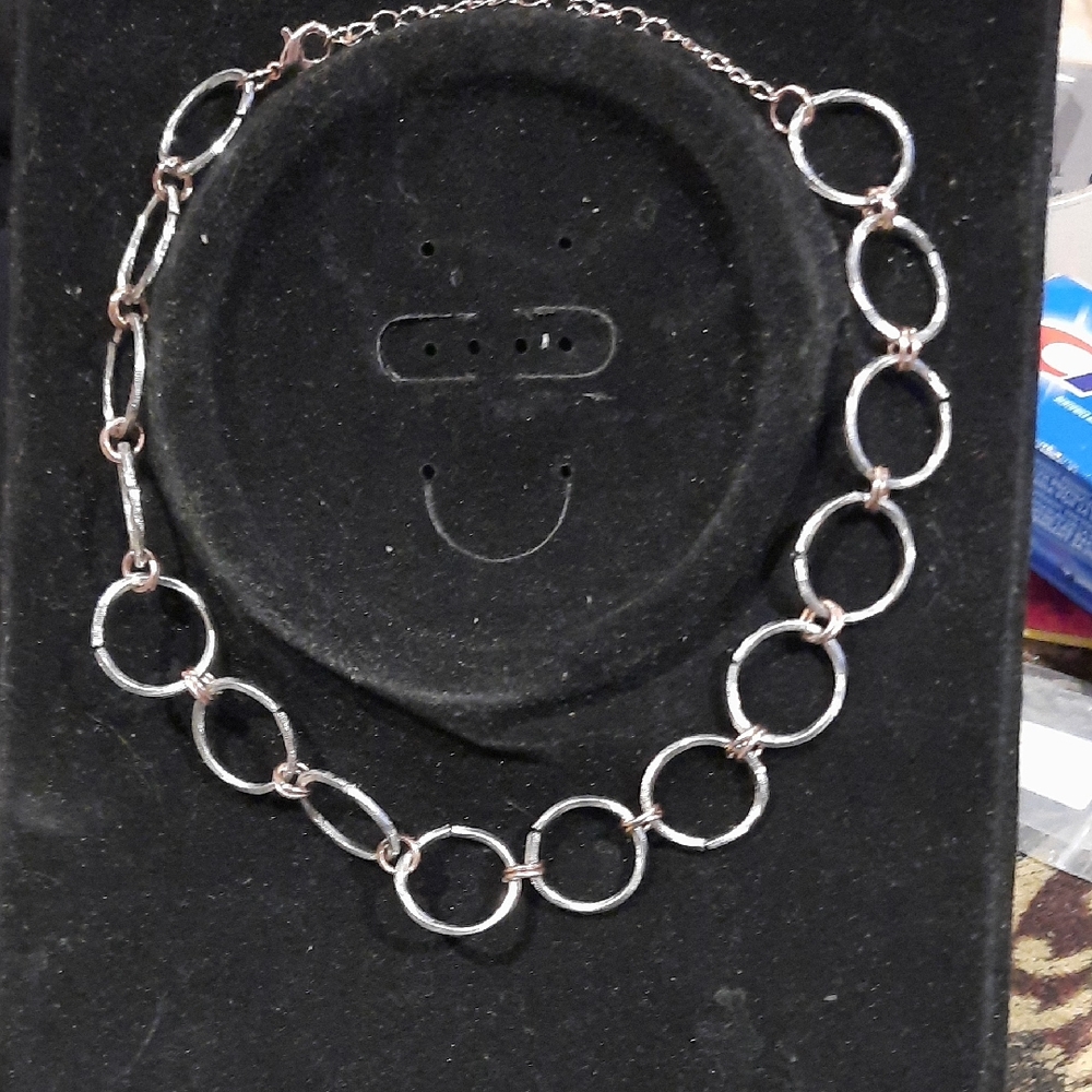 Forever 21 GORGEOUS 2tone Rose Silver Circle Link Necklace Chain Choker 12"-15"